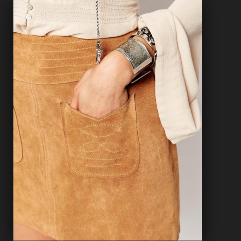 Free People Modern Love Cow Suede Mini Skirt Brown - Picture 5 of 8